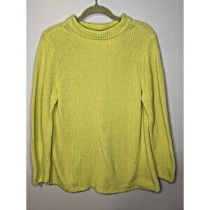 Talbots Chunky Shaker Knit Lime Green Sweater Mock Neck Classic Style Petite XLP
